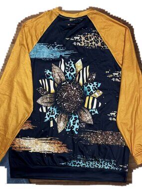 Temu XXL Women Plus Sunflower Long Sleeve Top Pullover Blouse Shirt